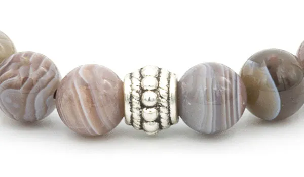 Sterling Silver Botswana Agate Balinese Natural Gemstone Bracelet