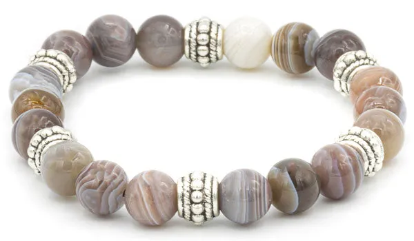 Sterling Silver Botswana Agate Balinese Natural Gemstone Bracelet