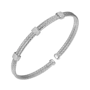 Sterling Silver CZ Mesh Cuff Bracelet (SI3290)