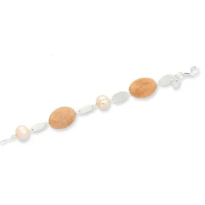 Sterling Silver Moonstone Peach & Pink Cultured Pearl Bracelet