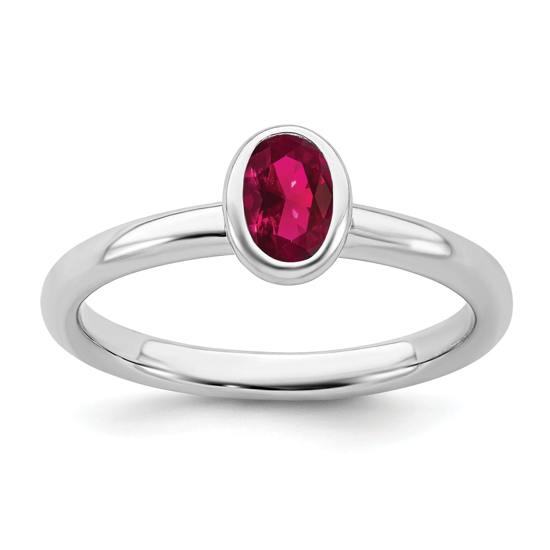 Sterling Silver Oval Created Ruby Ring