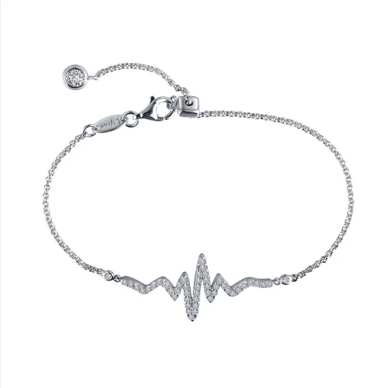 Sterling Silver Simulated Diamond Heartbeat Bracelet