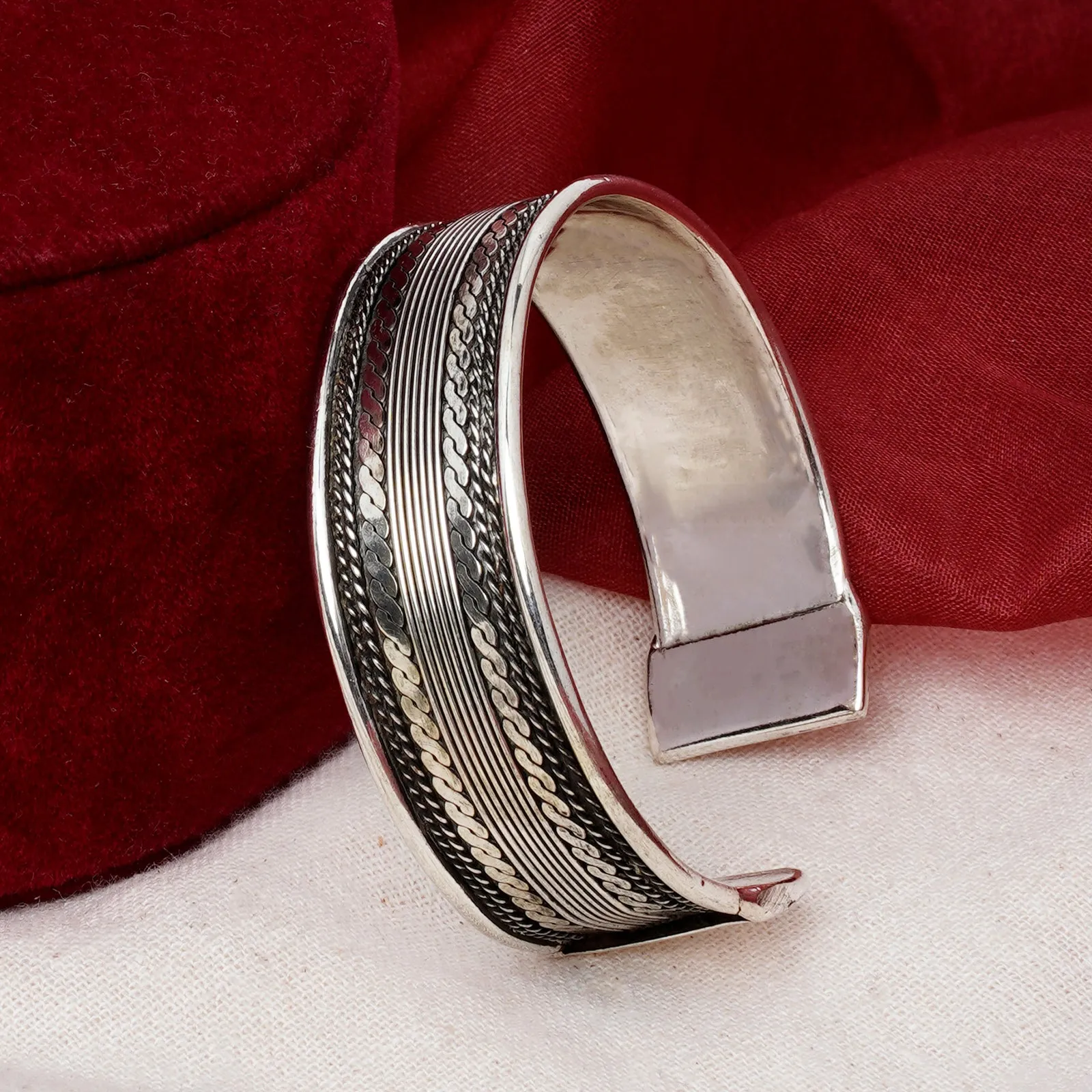 Teejh Amithi Silver Oxidised Cuff Bracelet