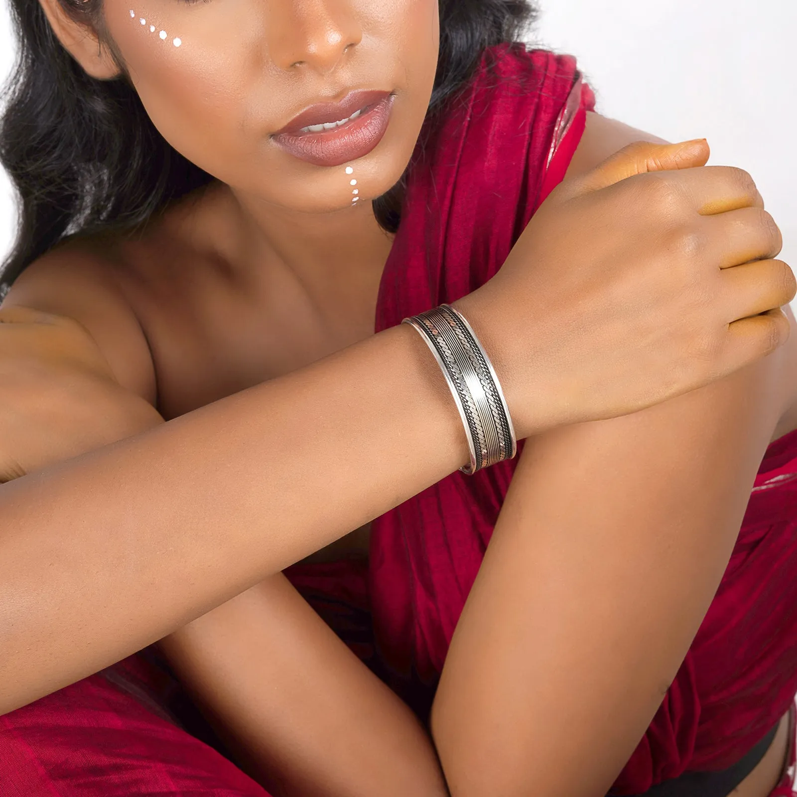 Teejh Amithi Silver Oxidised Cuff Bracelet