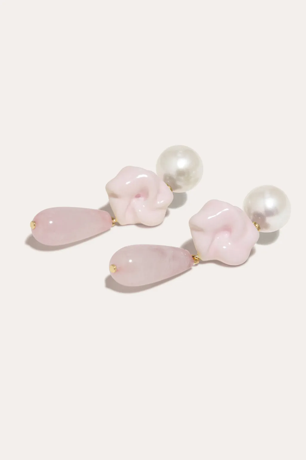 The Depths of Time - Pearl, Rose Quartz and Enamel Recycled Gold Vermeil Earrings