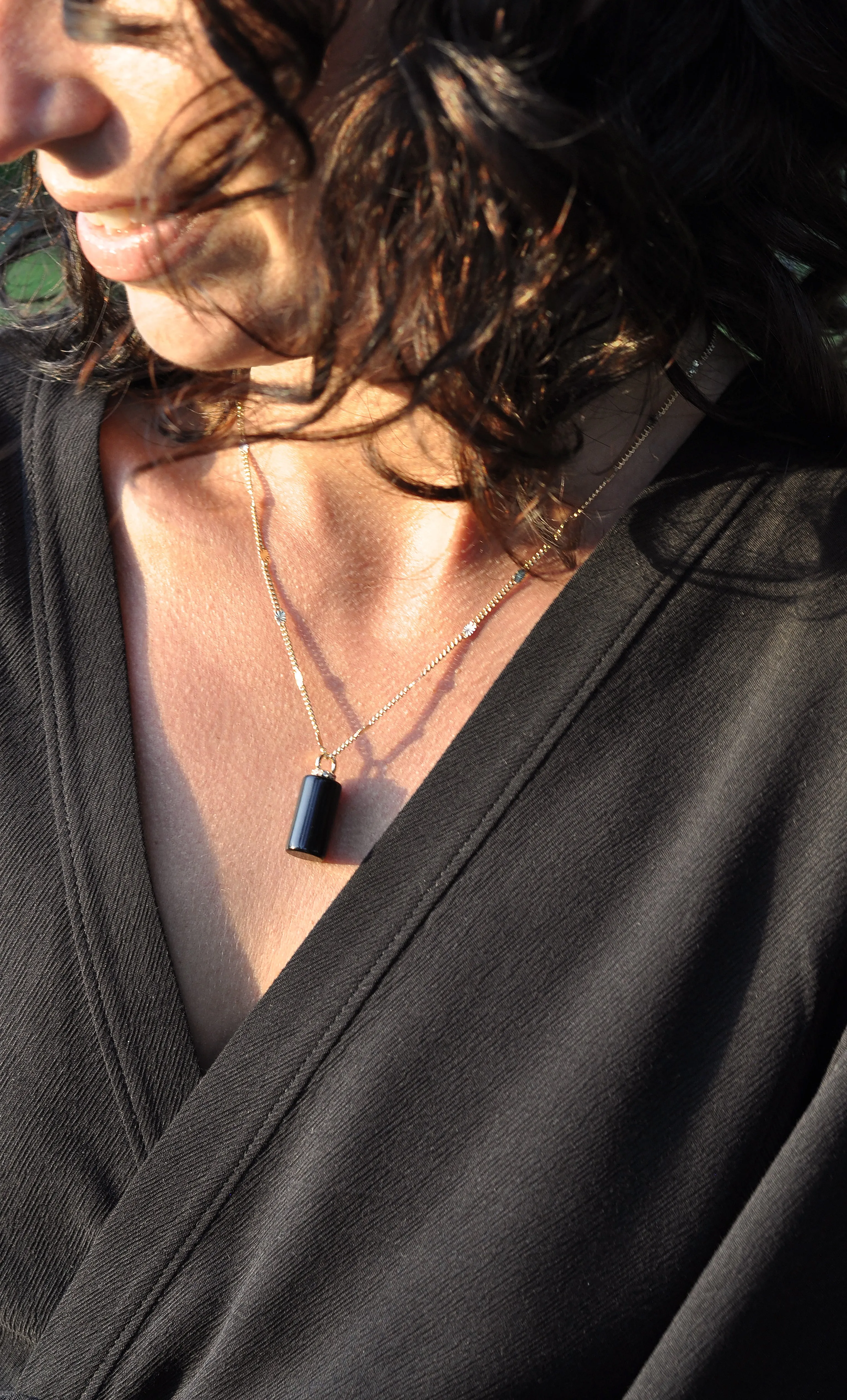 The Tunik Message in a Bottle Charm Necklace - Onyx