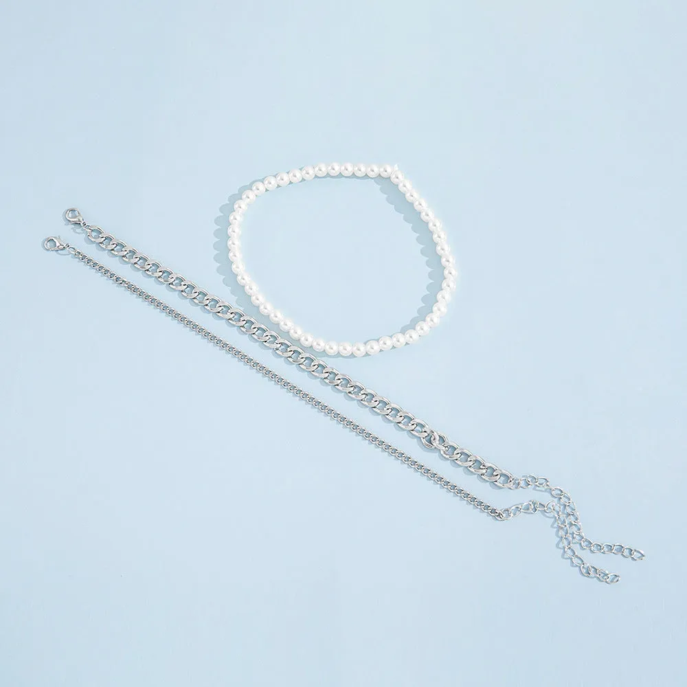 Three-Piece Pearl Chain Mix & Match Anklet Set