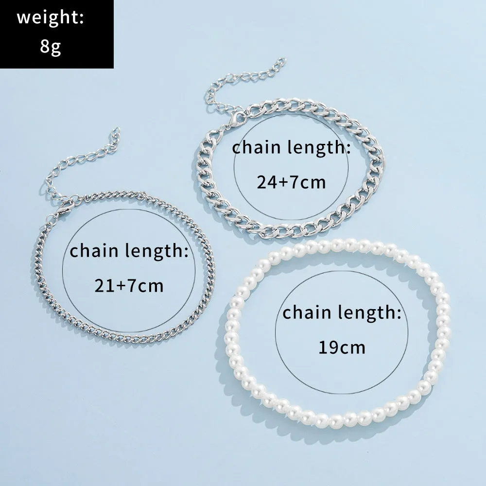 Three-Piece Pearl Chain Mix & Match Anklet Set