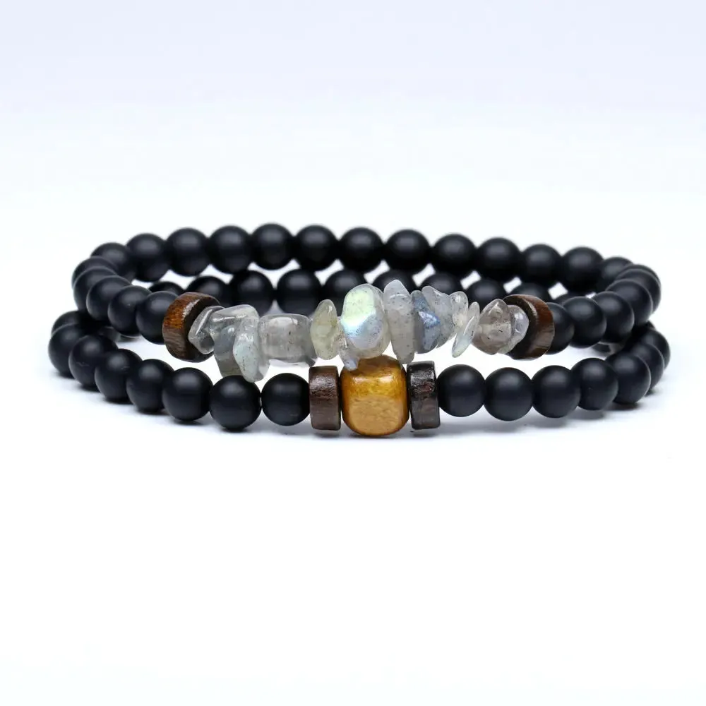 Trend Men's Bracelet Lava Stone Labradorite Moonstone Beads Bracelet Chakra Yoga Wood Bead Bracelet For Men Jewelry Bileklik