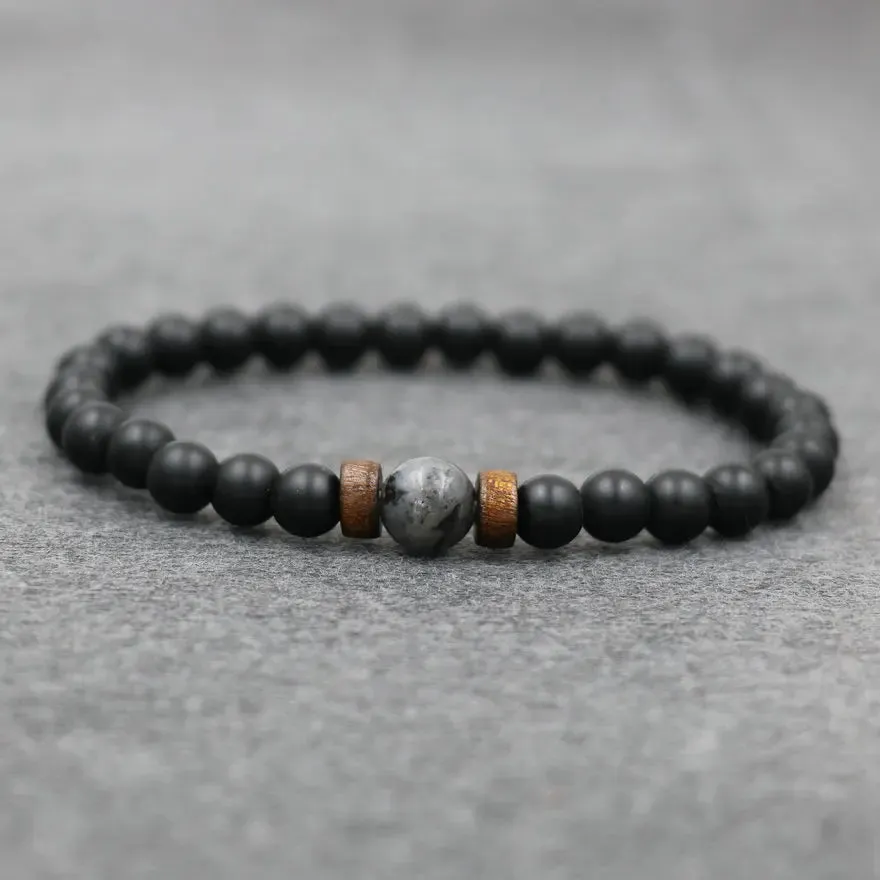 Trend Men's Bracelet Lava Stone Labradorite Moonstone Beads Bracelet Chakra Yoga Wood Bead Bracelet For Men Jewelry Bileklik