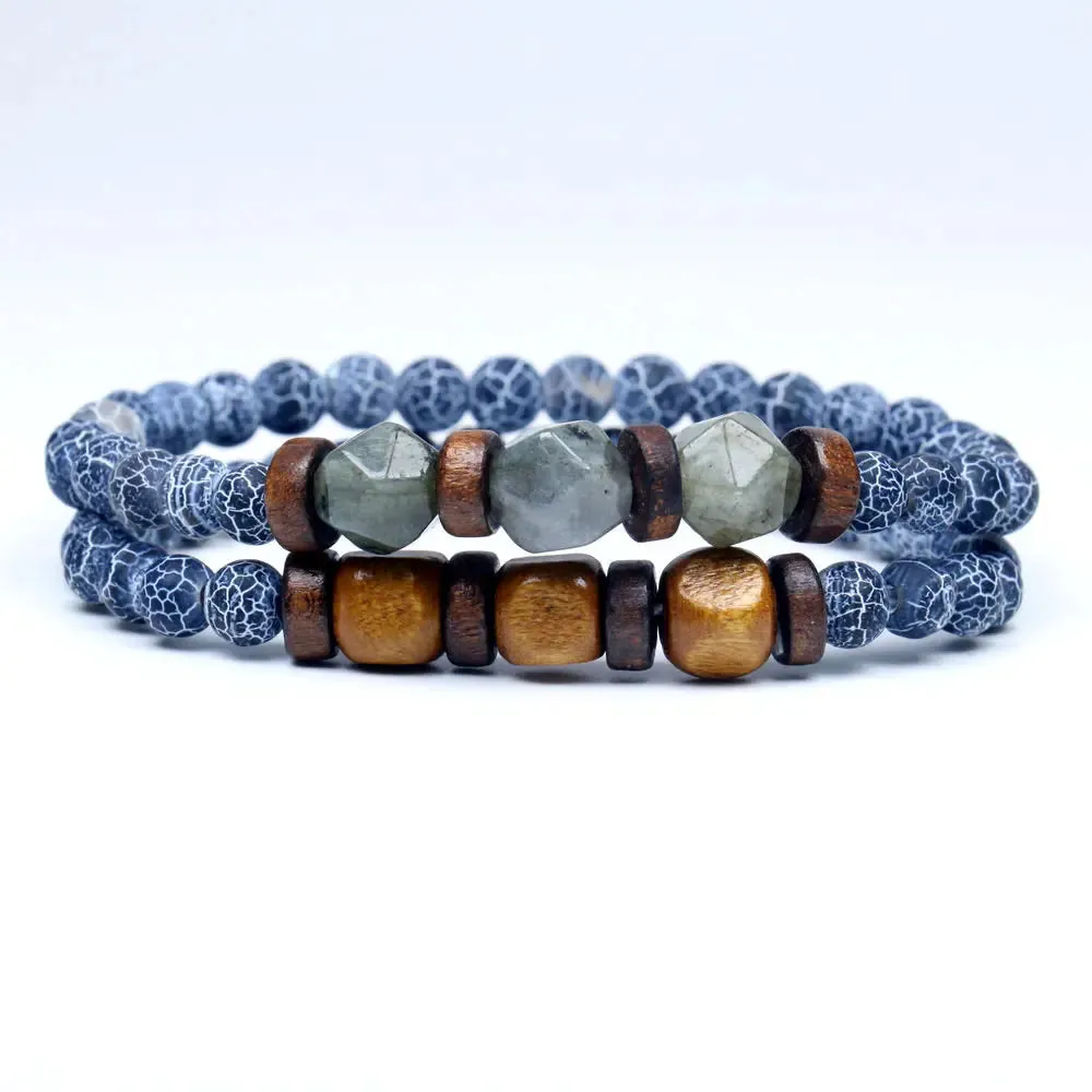 Trend Men's Bracelet Lava Stone Labradorite Moonstone Beads Bracelet Chakra Yoga Wood Bead Bracelet For Men Jewelry Bileklik