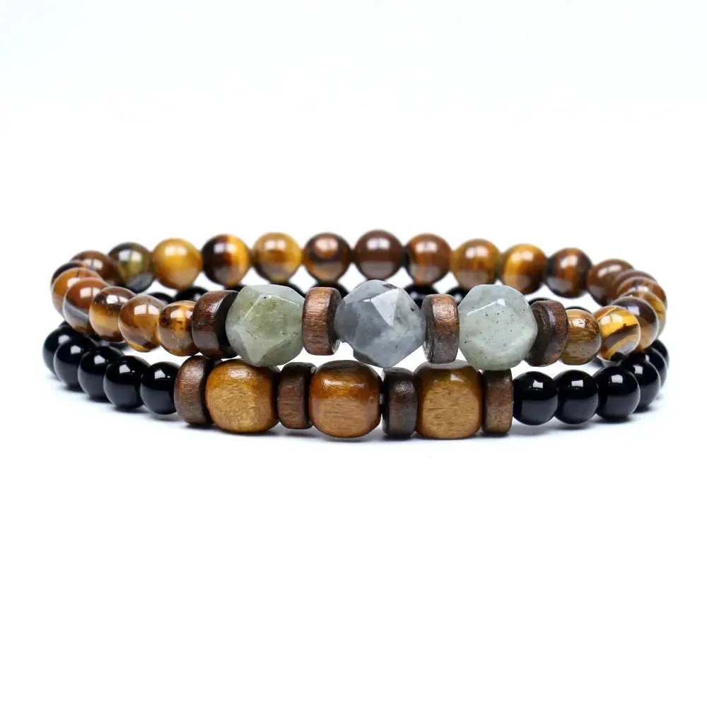 Trend Men's Bracelet Lava Stone Labradorite Moonstone Beads Bracelet Chakra Yoga Wood Bead Bracelet For Men Jewelry Bileklik