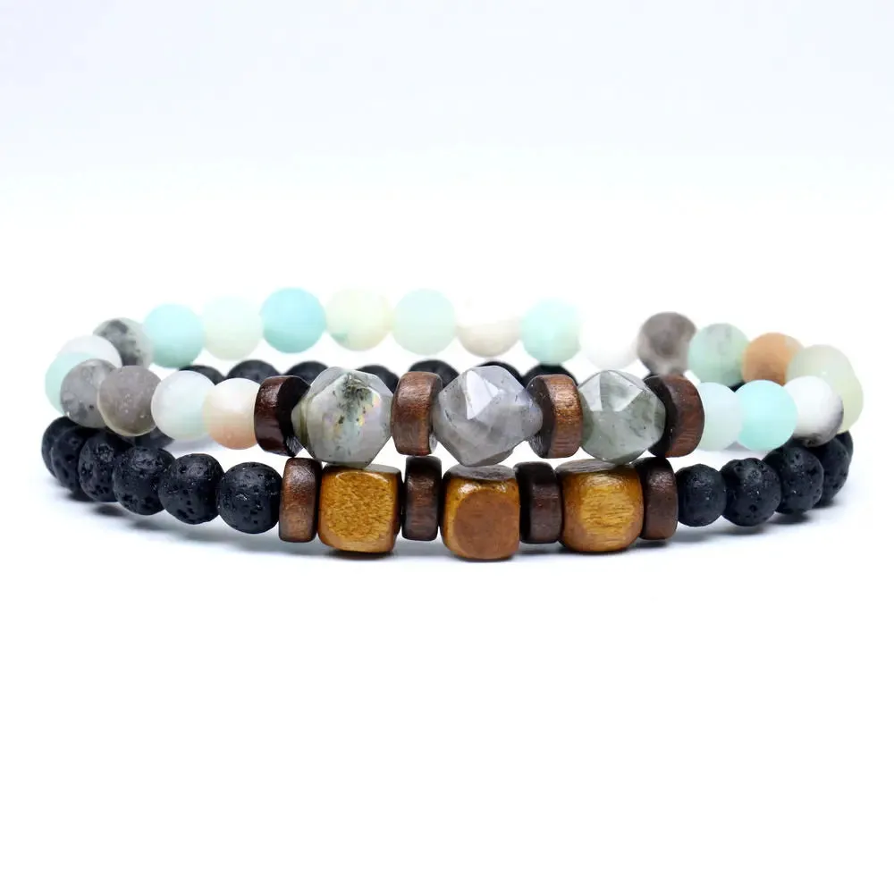 Trend Men's Bracelet Lava Stone Labradorite Moonstone Beads Bracelet Chakra Yoga Wood Bead Bracelet For Men Jewelry Bileklik