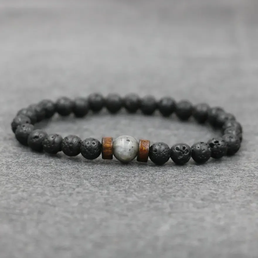 Trend Men's Bracelet Lava Stone Labradorite Moonstone Beads Bracelet Chakra Yoga Wood Bead Bracelet For Men Jewelry Bileklik