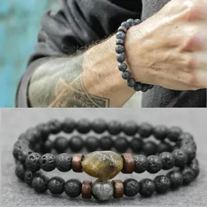 Trend Men's Bracelet Lava Stone Labradorite Moonstone Beads Bracelet Chakra Yoga Wood Bead Bracelet For Men Jewelry Bileklik