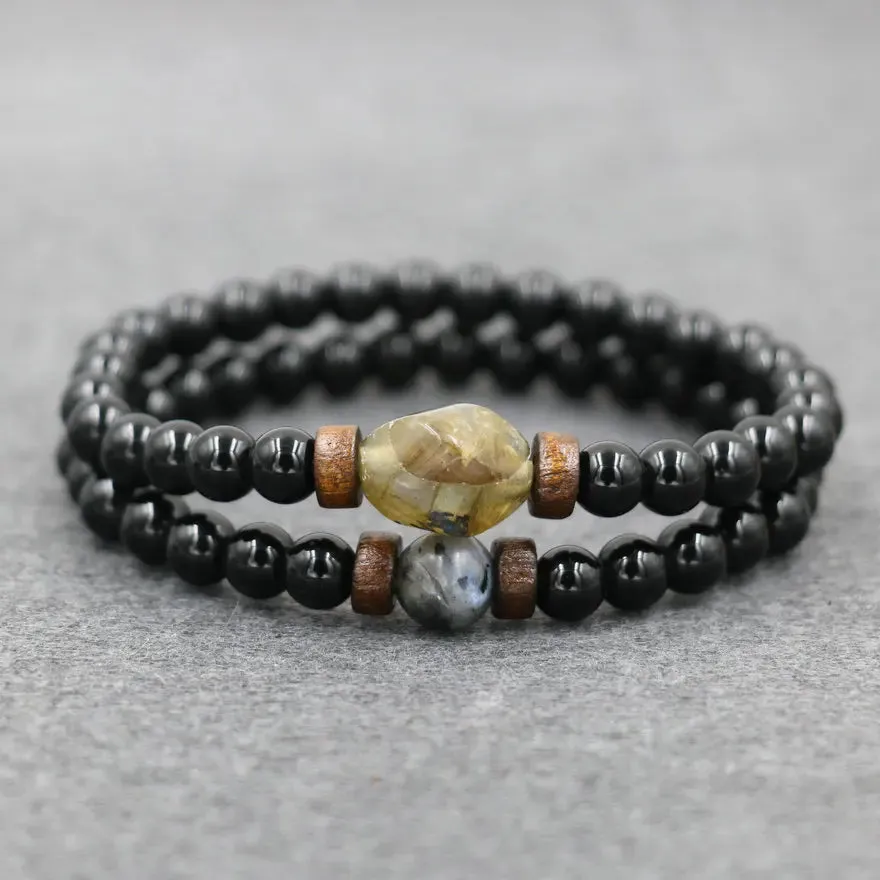 Trend Men's Bracelet Lava Stone Labradorite Moonstone Beads Bracelet Chakra Yoga Wood Bead Bracelet For Men Jewelry Bileklik