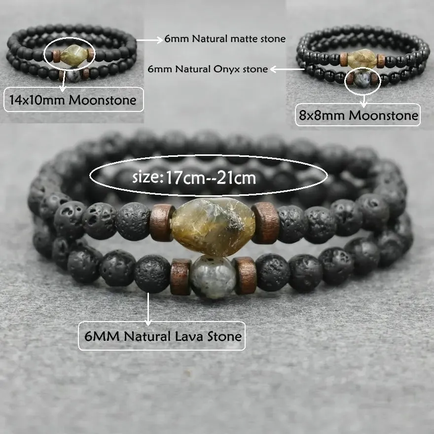 Trend Men's Bracelet Lava Stone Labradorite Moonstone Beads Bracelet Chakra Yoga Wood Bead Bracelet For Men Jewelry Bileklik