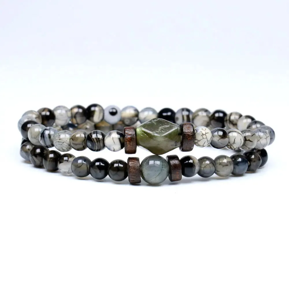 Trend Men's Bracelet Lava Stone Labradorite Moonstone Beads Bracelet Chakra Yoga Wood Bead Bracelet For Men Jewelry Bileklik