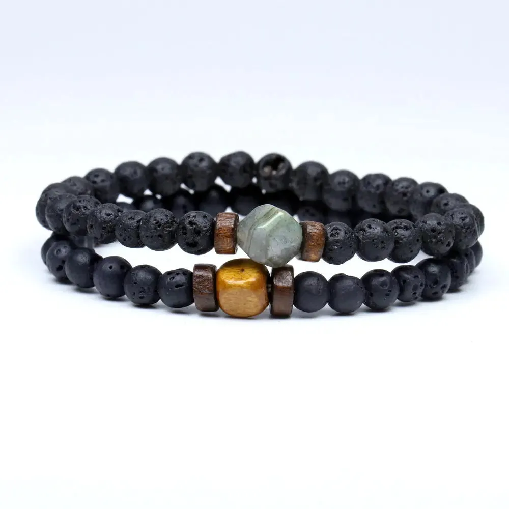 Trend Men's Bracelet Lava Stone Labradorite Moonstone Beads Bracelet Chakra Yoga Wood Bead Bracelet For Men Jewelry Bileklik