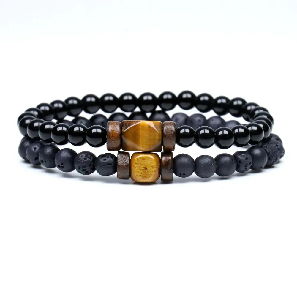 Trend Men's Bracelet Lava Stone Labradorite Moonstone Beads Bracelet Chakra Yoga Wood Bead Bracelet For Men Jewelry Bileklik