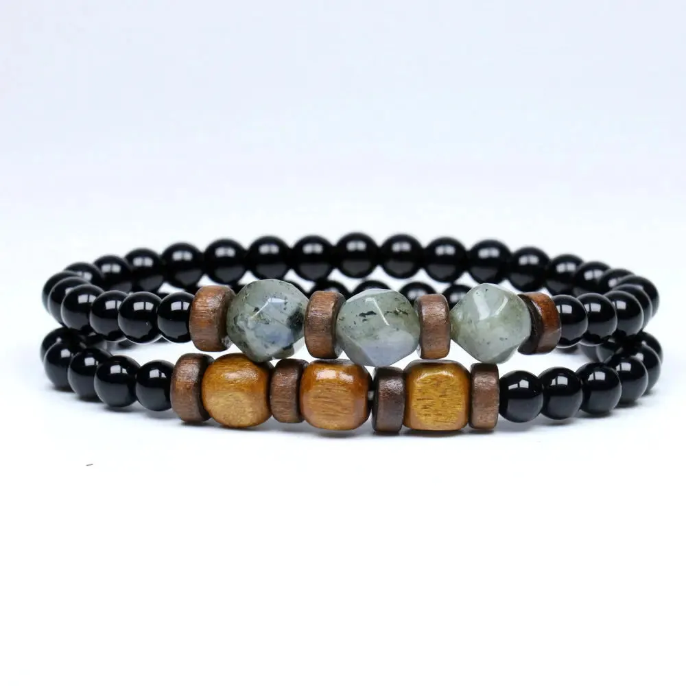 Trend Men's Bracelet Lava Stone Labradorite Moonstone Beads Bracelet Chakra Yoga Wood Bead Bracelet For Men Jewelry Bileklik