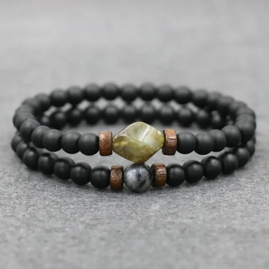 Trend Men's Bracelet Lava Stone Labradorite Moonstone Beads Bracelet Chakra Yoga Wood Bead Bracelet For Men Jewelry Bileklik