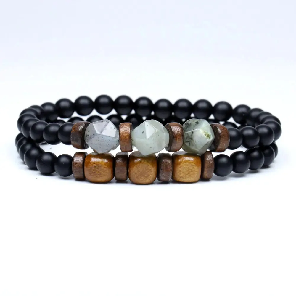 Trend Men's Bracelet Lava Stone Labradorite Moonstone Beads Bracelet Chakra Yoga Wood Bead Bracelet For Men Jewelry Bileklik