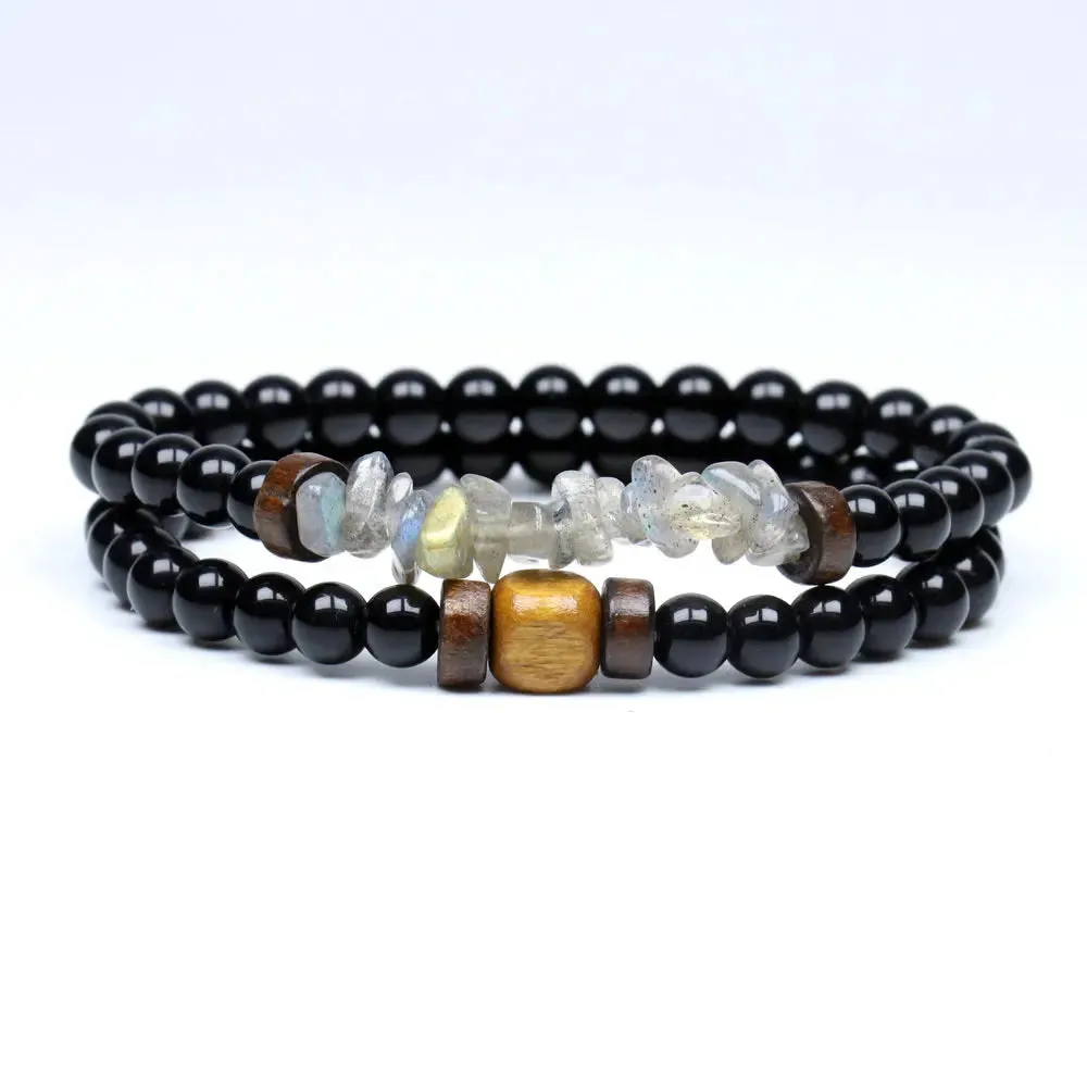 Trend Men's Bracelet Lava Stone Labradorite Moonstone Beads Bracelet Chakra Yoga Wood Bead Bracelet For Men Jewelry Bileklik