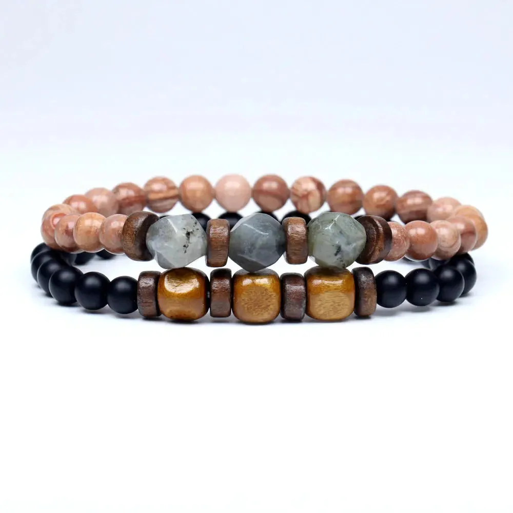 Trend Men's Bracelet Lava Stone Labradorite Moonstone Beads Bracelet Chakra Yoga Wood Bead Bracelet For Men Jewelry Bileklik