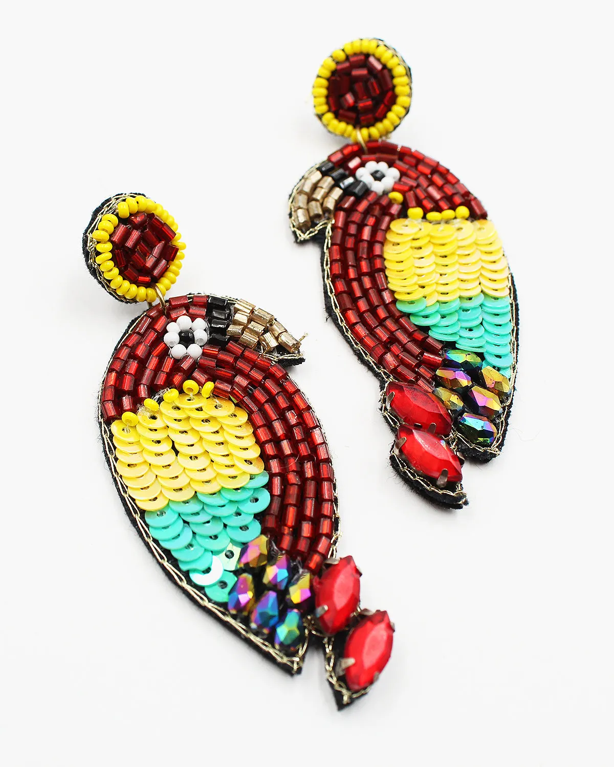 Tropical Bird Beaded Earrings