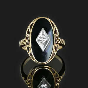 Vintage Black Onyx Diamond Ring in Gold