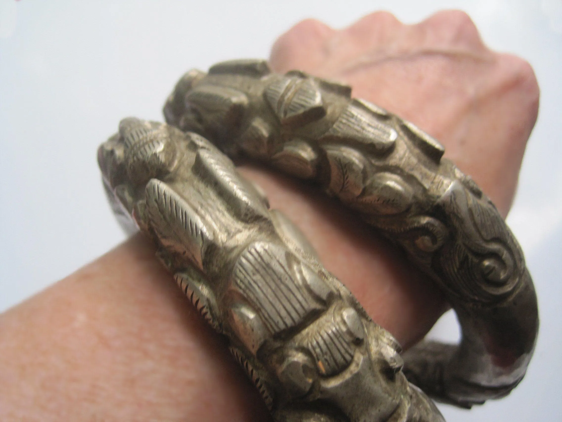 Vintage Matching Pair of  Nepal Double Makara Anklets or Foot Bracelets