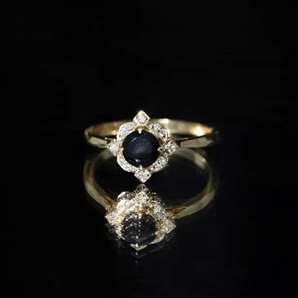 Vintage Style Round Black Onyx and Diamond Engagement Ring