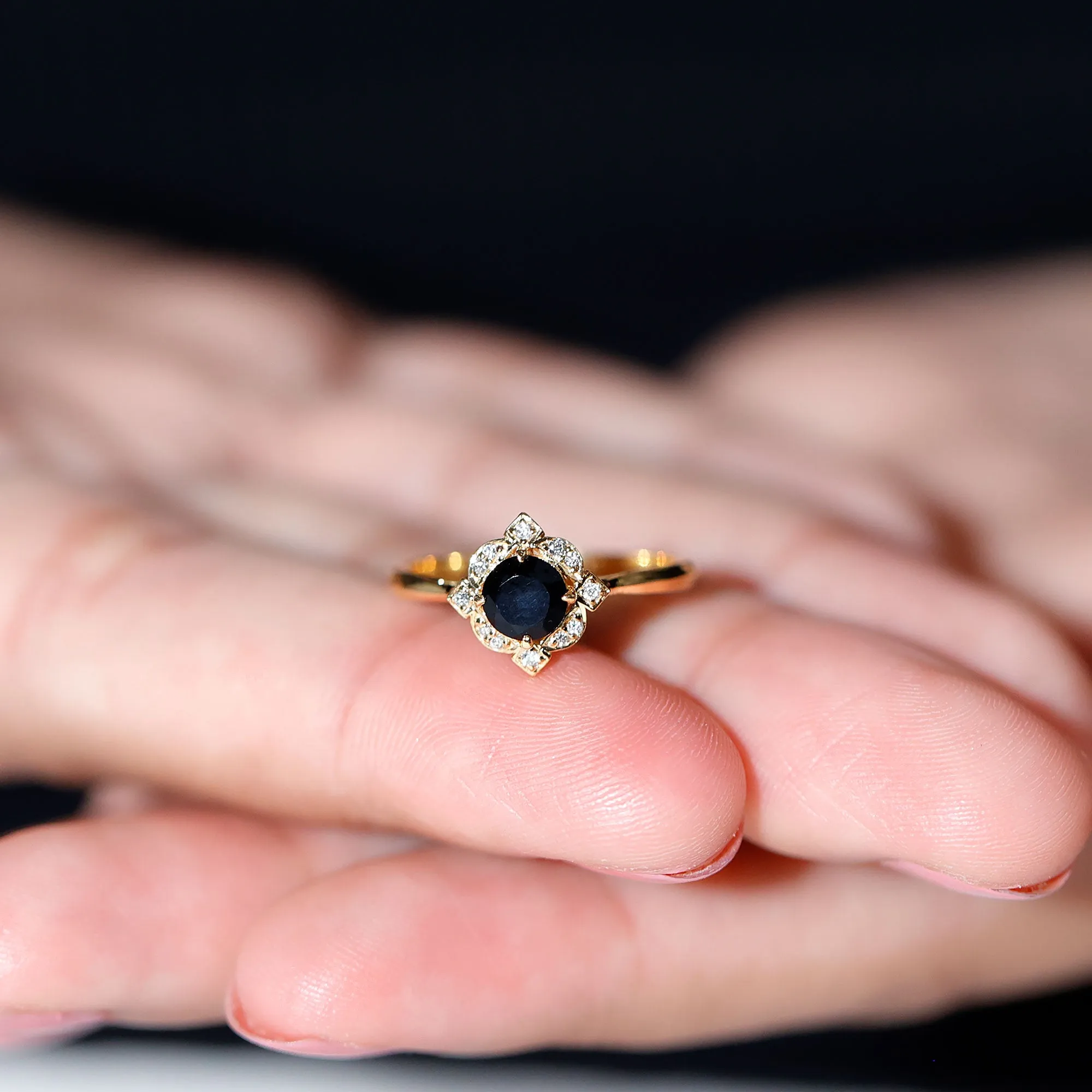 Vintage Style Round Black Onyx and Diamond Engagement Ring