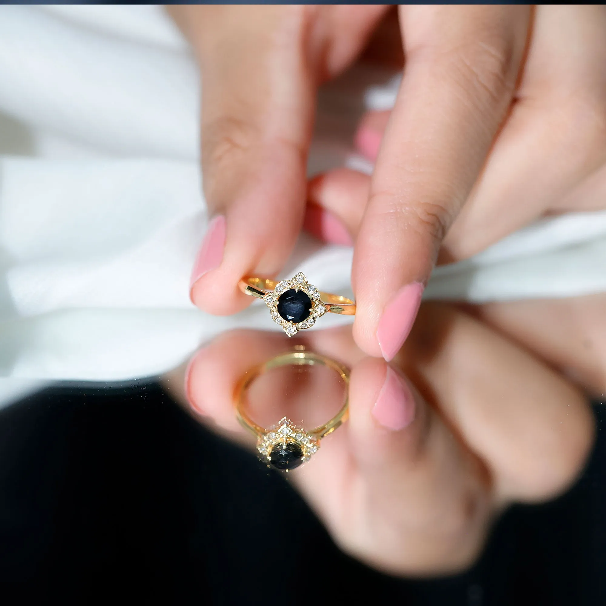 Vintage Style Round Black Onyx and Diamond Engagement Ring