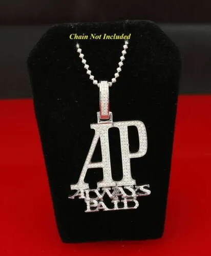 White 925 Sterling Silver "AP" Letter Necklace Pendant 2.61ct Cubic Zirconia Stone