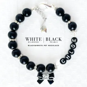 White & Black Bow Personalized Pet Necklace Luxury Pet Jewelry