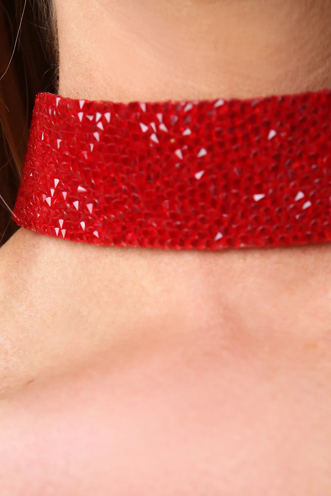 Wide Rhinestone Studded Choker Necklace