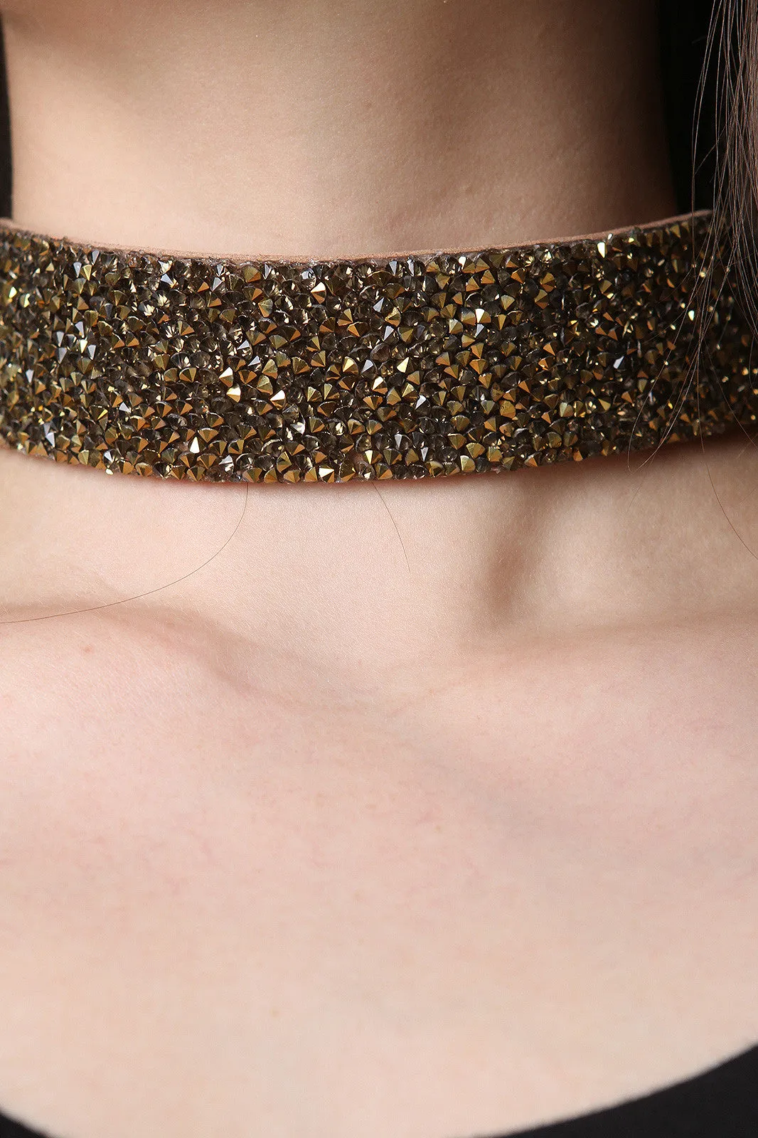 Wide Rhinestone Studded Choker Necklace