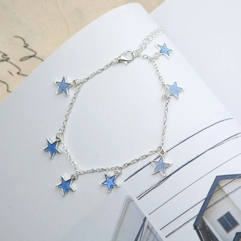 Wind blue pentagonal star tassel anklet