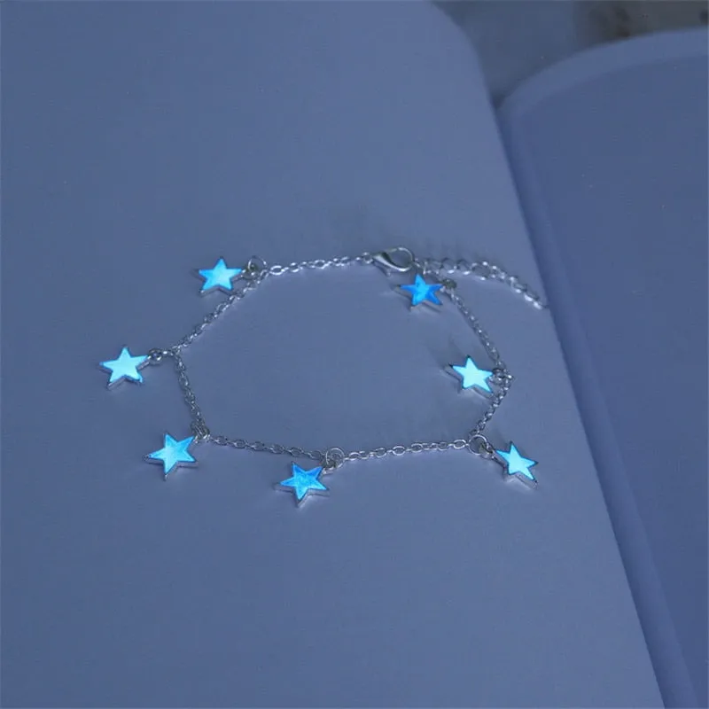 Wind blue pentagonal star tassel anklet