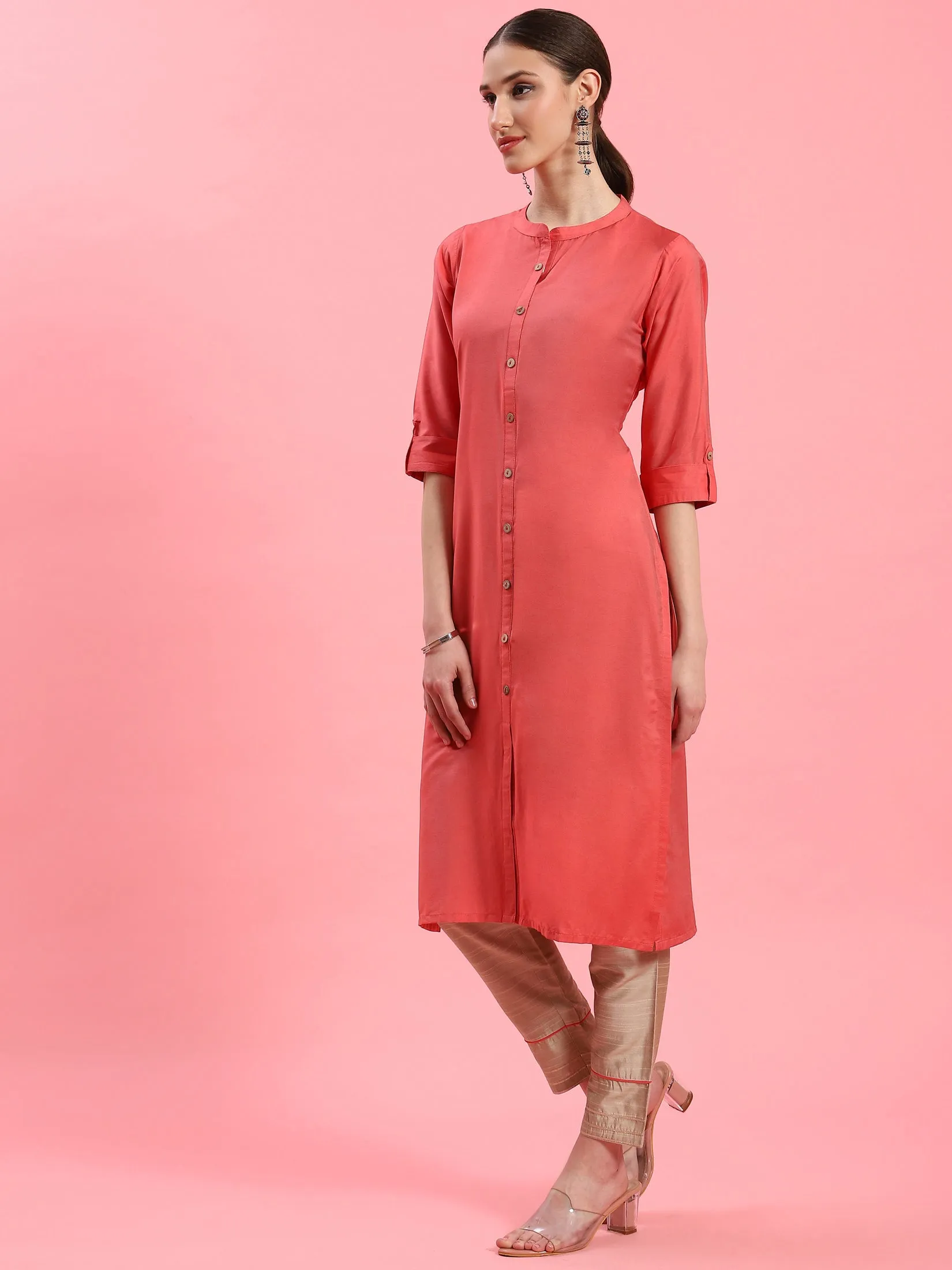 Women Coral Solid Kurta