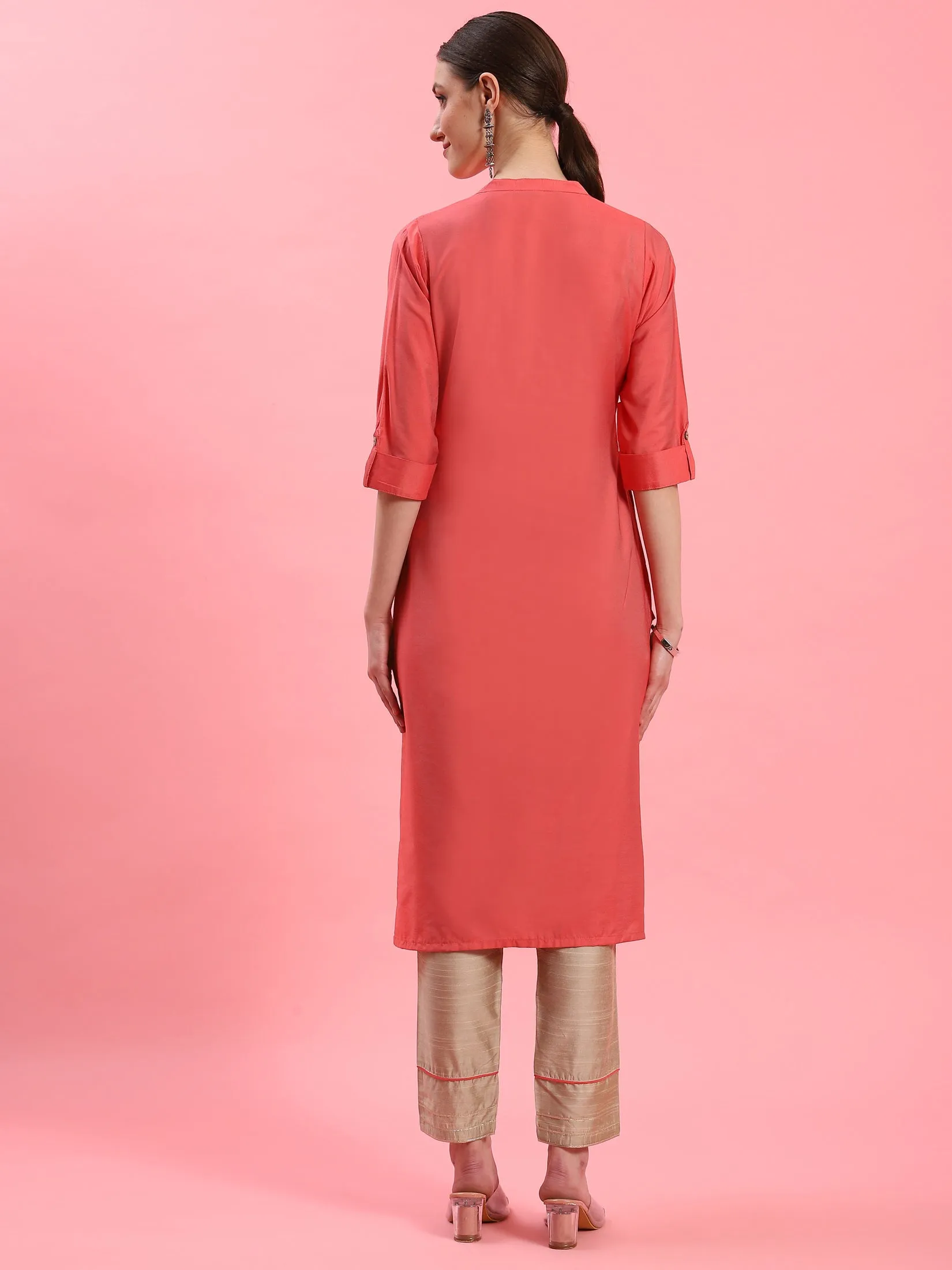 Women Coral Solid Kurta