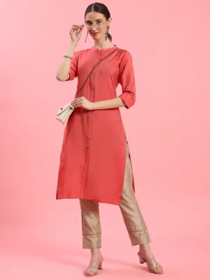 Women Coral Solid Kurta