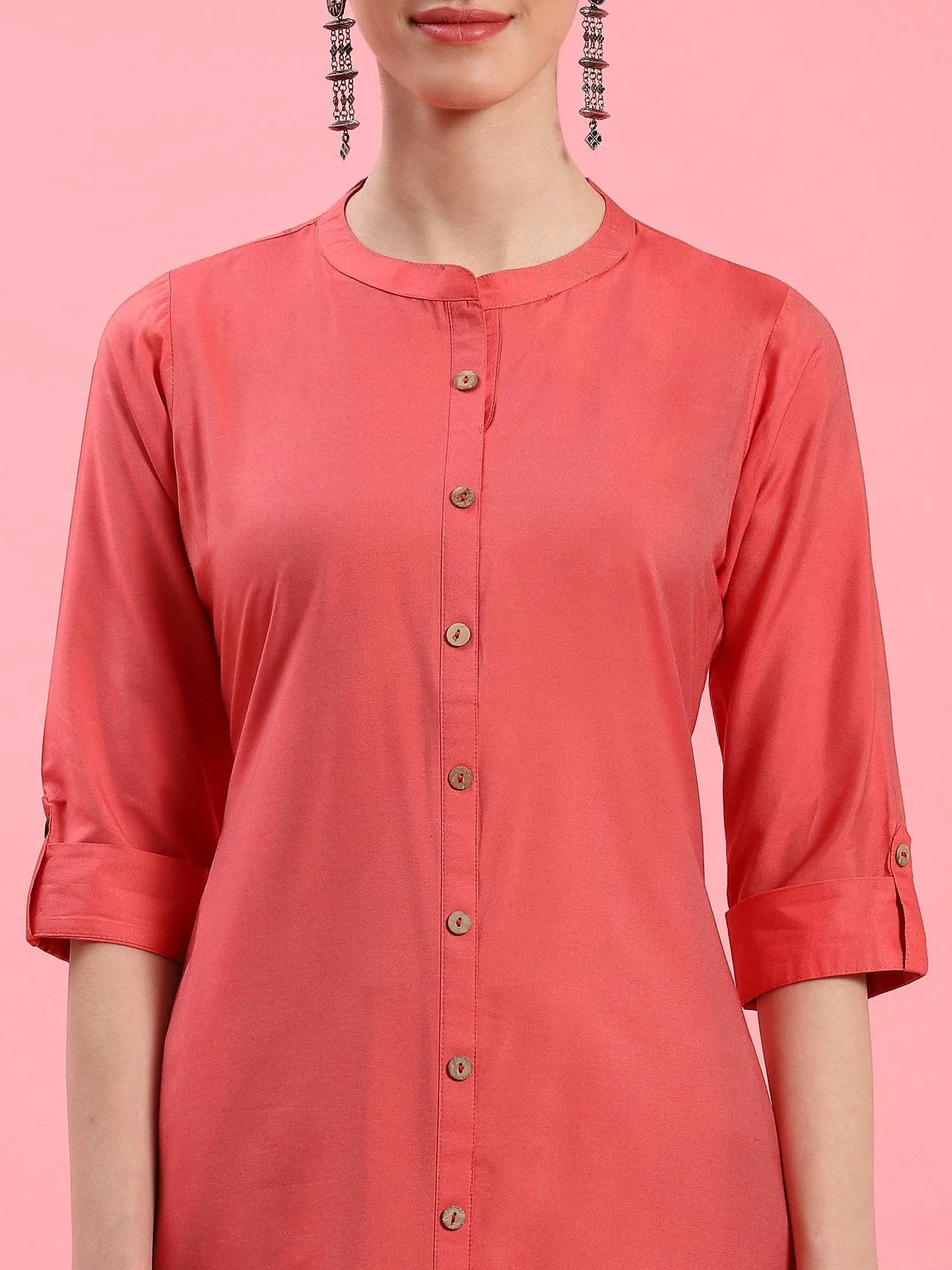 Women Coral Solid Kurta