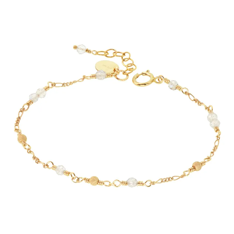 Womens Charm Moonstone Beaded Bracelets 14K Gold Filled Bracelet for Women