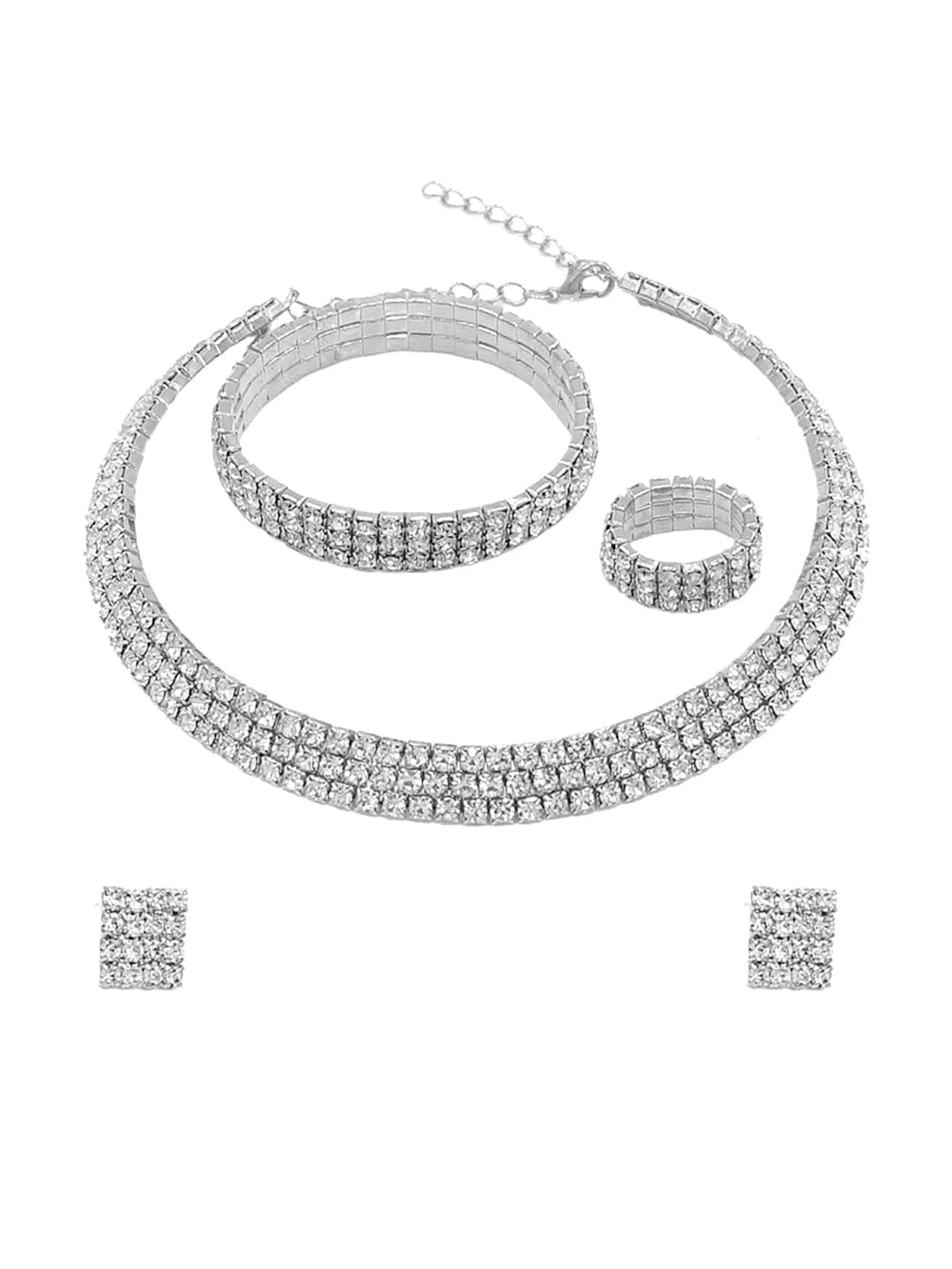 Yellow Chimes Crystal Jewellery Set for Women Crystal Jewelry Set Silver Plated Choker Necklace Set with Earrings for Women and Girls. (Design 16)