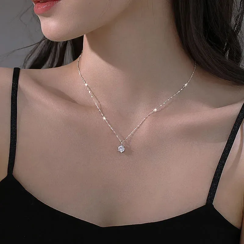 Zircon Silver Choker Necklace with Shining Finish